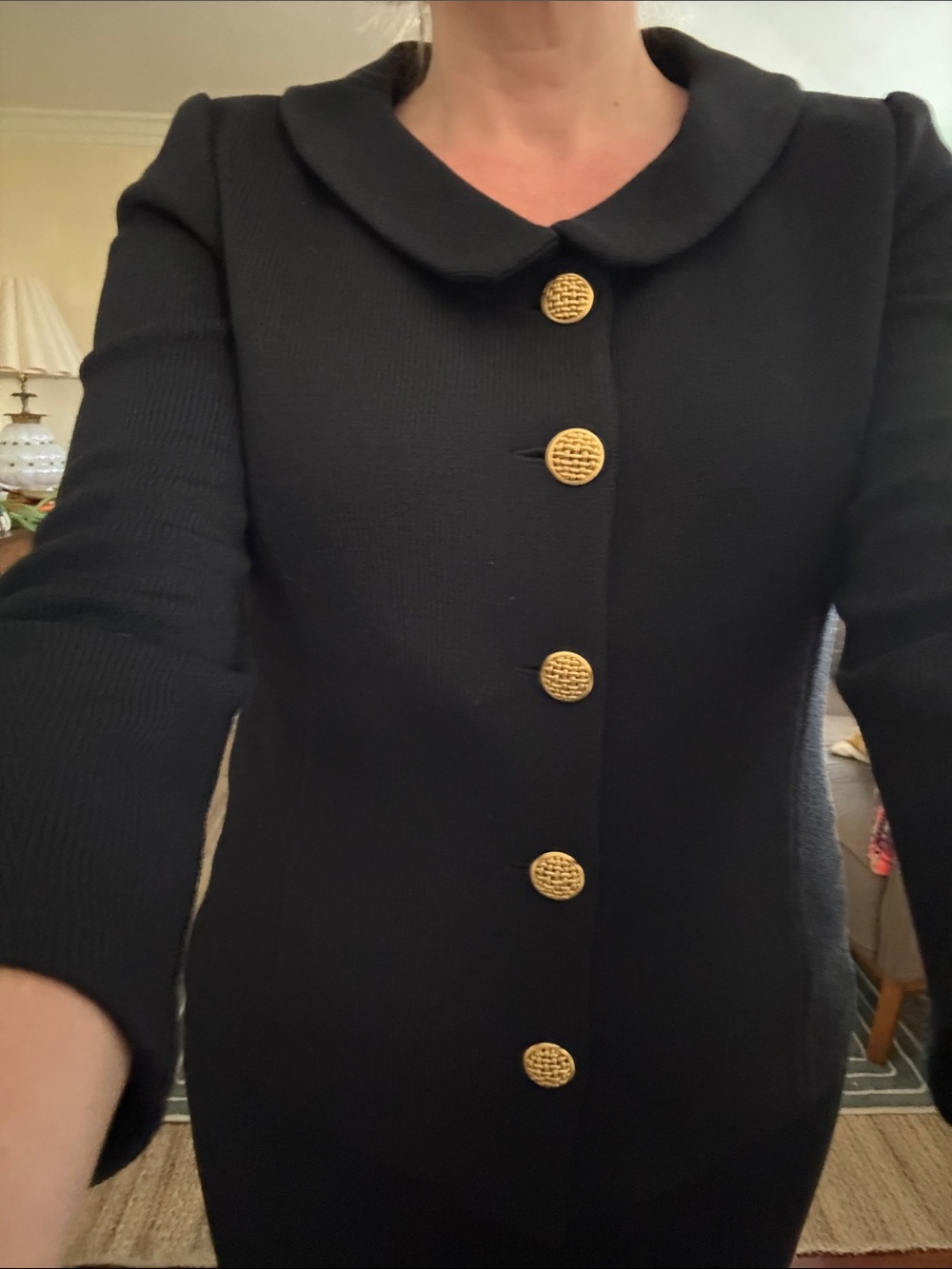 St. John Collection Black Knit Suit Jacket with Gold Button Accent & Pants